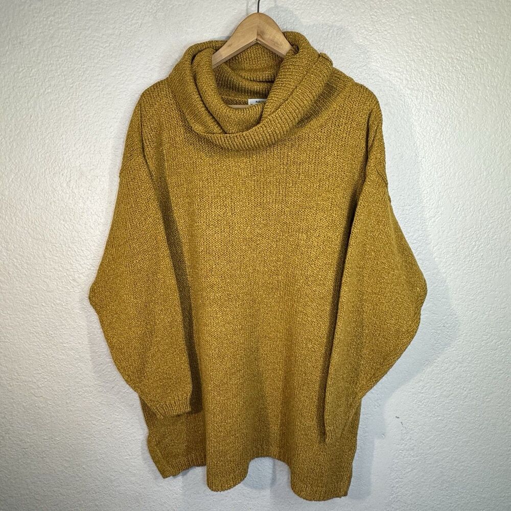 Forelli Sweater Soft Turtleneck Mustard Yellow Chunky Knit Tunic Length Women 3X